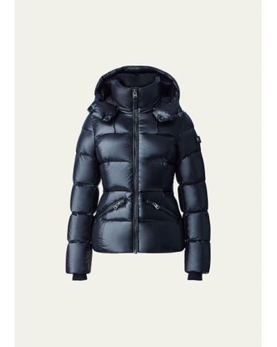 Mackage Madalyn Lustrous Light Down Jacket With Hood For Ladies Black - Blue