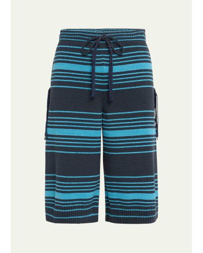 Craig Green Striped Long Fringe Shorts - Blue