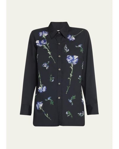 Libertine Cecil Beaton Button-front Shirt With Blue Carnation Crystal Detail