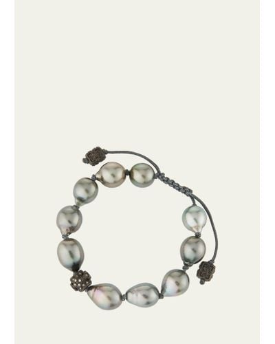 Armenta Old World Tahitian Pearl Pull-cord Bracelet With Champagne Diamonds - Gray