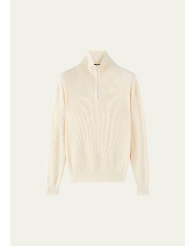Loro Piana Akan Cashmere-silk Ribbed Quarter-zip Sweater - Natural