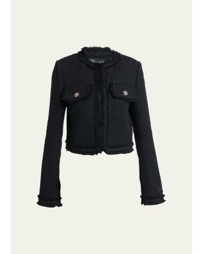 Versace Informal Fringe Tweed Jacket - Blue