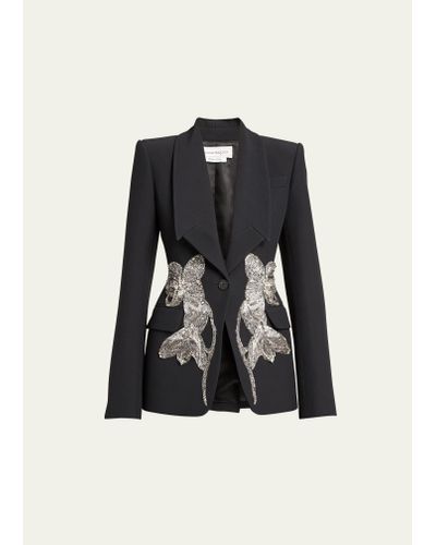 Alexander McQueen Embellished Crepe Blazer Jacket - Black
