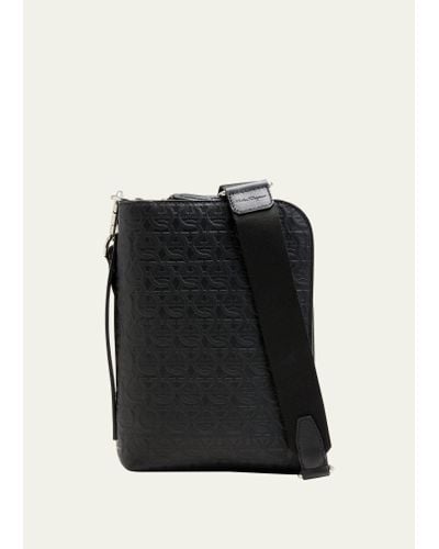 Ferragamo Travel Gancini-embossed Leather Shoulder Bag - Black