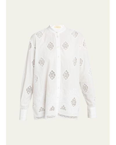 Erdem Lace-embroidered Long-sleeve Open-back Shirt - Natural