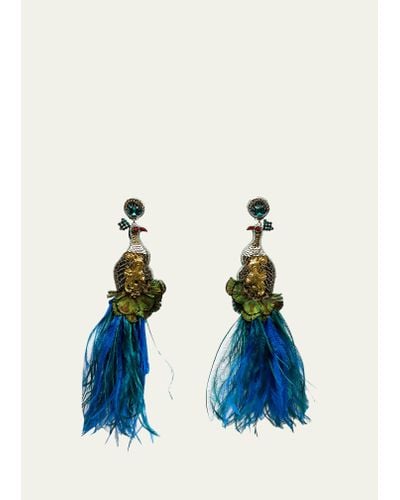 Ranjana Khan Peacock Feather Earrings - Blue