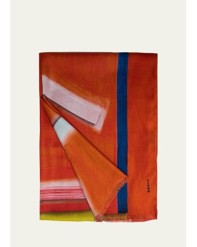 Akris Abstract-print Cashmere/silk Scarf - Orange