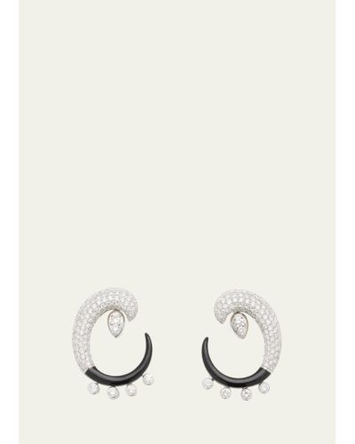Nikos Koulis Oui Open Curl Earrings With Diamonds And Black Enamel - Natural