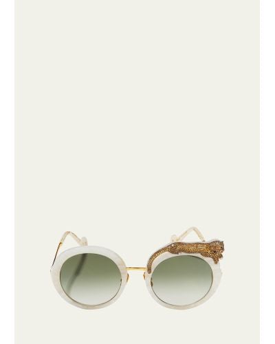 Anna Karin Karlsson Rose Et La Roue Round Crystal-embellished Leopard Sunglasses - Natural