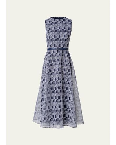 Akris Abstract-print Tulle Belted Midi Dress - Blue