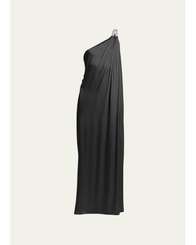 Stella McCartney Satin One-shoulder Gown With Embellished Detail - Black