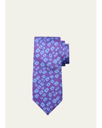 Charvet Square Dandelion Silk Tie - Blue
