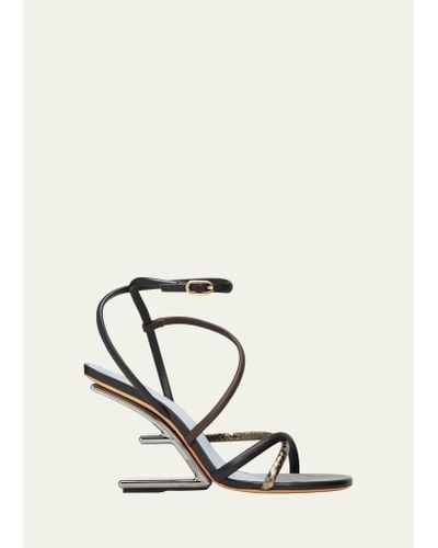 Fendi Colorblock Strappy Napa Architectural-heel Sandals - White