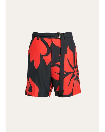 Sacai Flower Patchwork Belted Shorts - Red