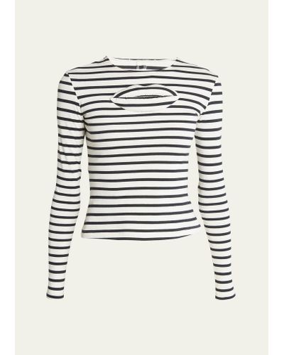 A.W.A.K.E. MODE Fitted Stripe Top With Cut-out - White