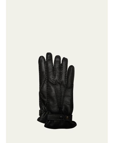 Hestra Winston Snap Leather Cashmere-lined Gloves - Black