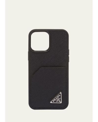 Prada Saffiano Leather Iphone 14 Pro Max Phone Case - Black