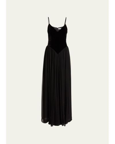 Chloé Velvet V-waist Fit-flare Gown - Black