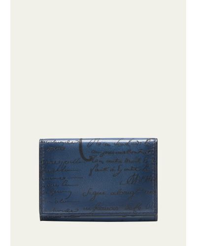 Berluti Imbuia Scritto Leather Bifold Card Holder - Blue