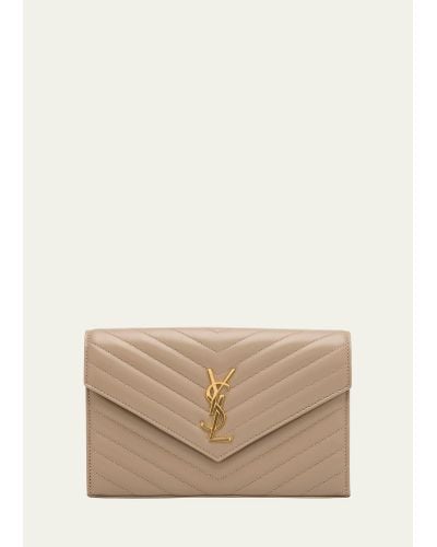 Saint Laurent Ysl Monogram Large Wallet On Chain In Smooth Leather - Natural