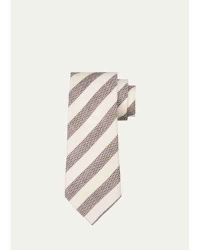 Zegna Linen-silk Stripe Jacquard Tie - Natural