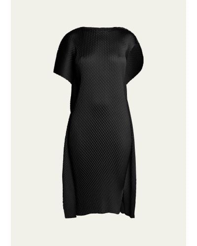 Issey Miyake Sleek Pleats Fold-over Midi Dress - Black