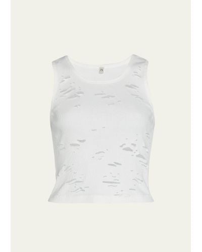 R13 Distressed Knit Cropped Tank Top - White