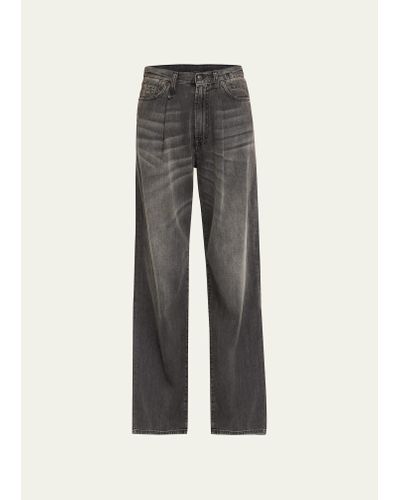 R13 Damon Pleated Wide Baggy Jeans - Gray