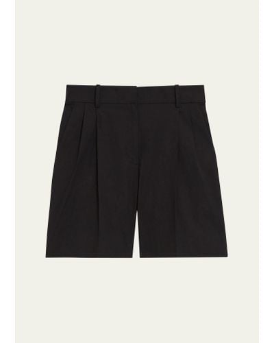 Theory Pleated Linen-blend Wide-leg Shorts - Black