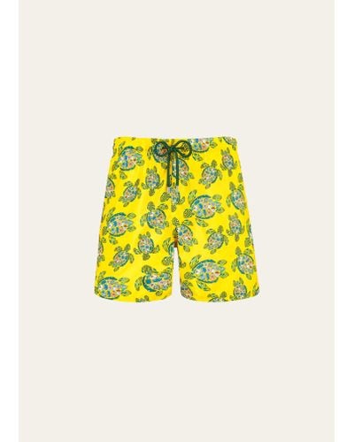 Vilebrequin Allover Turtle-print Swim Shorts - Yellow