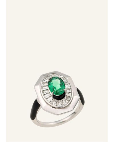 Nikos Koulis Oui Emerald Shield Ring With Diamonds - Multicolor