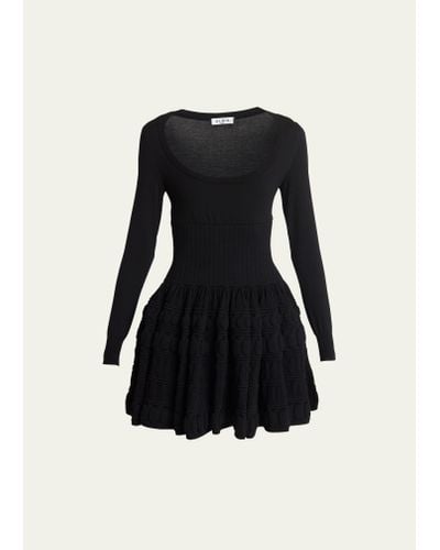 Alaïa Scoop-neck Wool Skater Mini Dress With 3-d Detail - Black