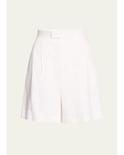 ADEAM Lucia Pleated Linen Shorts - Natural