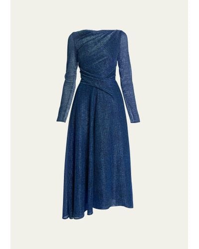 Talbot Runhof Metallic Fit-flare Asymmetric Dress - Blue