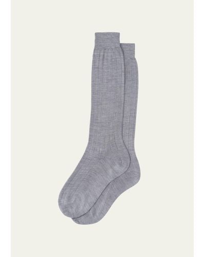 Miu Miu Ribbed Silk Socks - Gray
