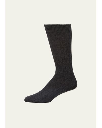 Bresciani Cashmere Cable Knit Mid-calf Socks - Black