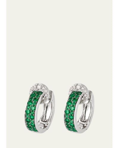 Nam Cho 18k White Gold Hoop Earrings With Diamonds And Emeralds - Blue