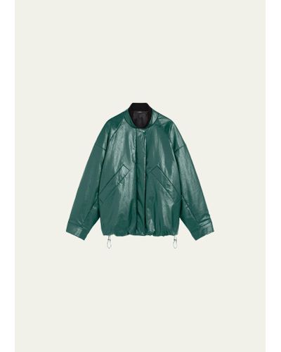Kassl Oversized Oil-coated Faux Leather Padded Bomber Jacket - Green