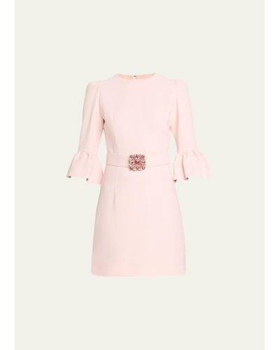 Andrew Gn Flared-sleeve Crystal Belted Mini Dress - Pink