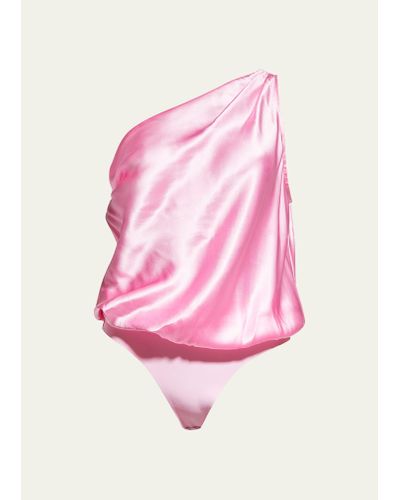 Cami NYC Darby Asymmetric Charmeuse Bodysuit - Pink