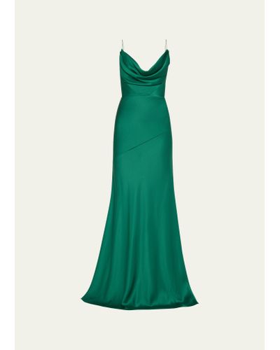 Alex Perry Satin Crepe Cowl Draped Gown - Green