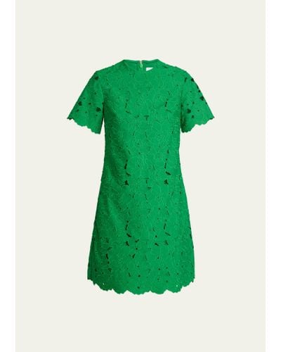 Erdem Floral Embroidered Lace Short-sleeve Mini Dress - Green