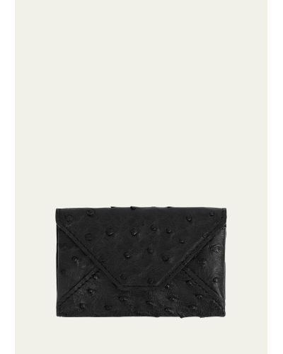 Abas Ostrich Leather Envelope Card Case - Black