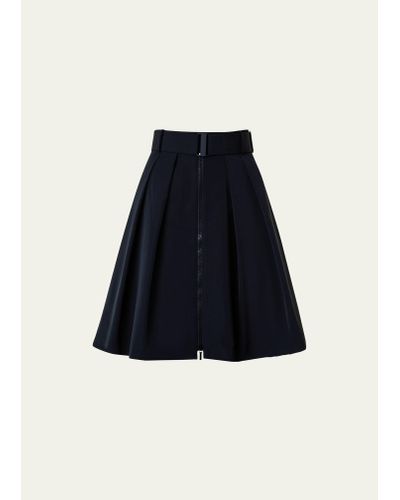 Akris Punto Pleated Taffeta Front-zip Skirt With Belt - Blue