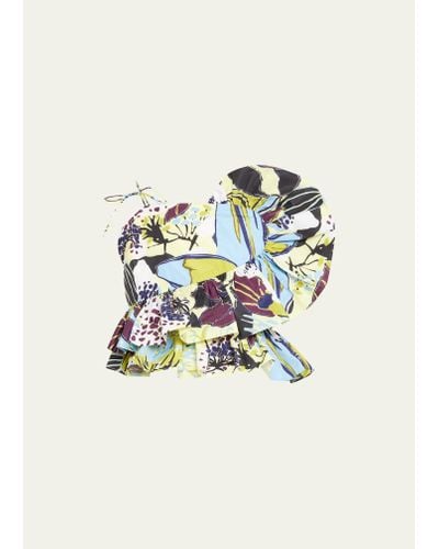 Tanya Taylor Claudette Tie-shoulder Ruffle Peplum Top - Multicolor