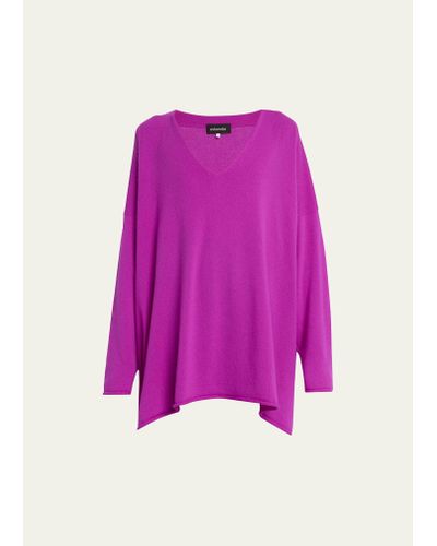 Eskandar Cashmere A-line V-neck Sweater Long - Pink