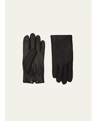 Agnelle Woven Patina Leather Gloves - Black