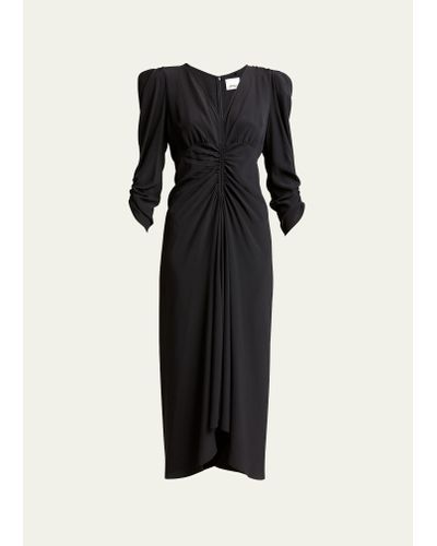 Isabel Marant Albini Ruched Three-quarter Sleeve Dress - Black