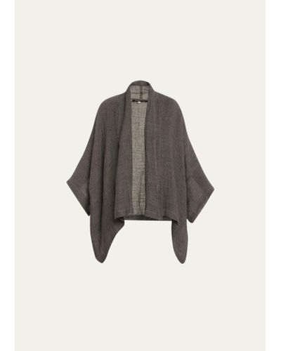 Eskandar Wide Short-sleeve Scrunch Shawl-collar Jacket (mid Plus Length) - Multicolor