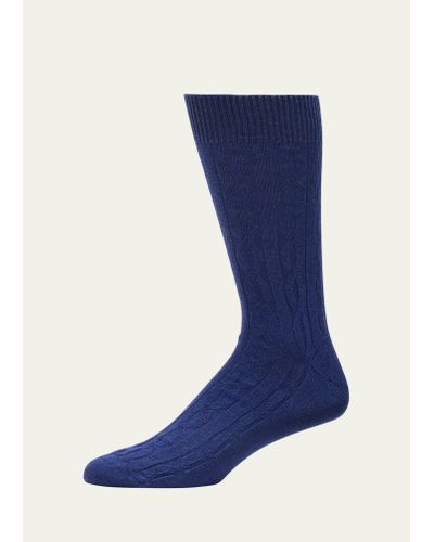 Bresciani Cashmere Cable Knit Mid-calf Socks - Blue